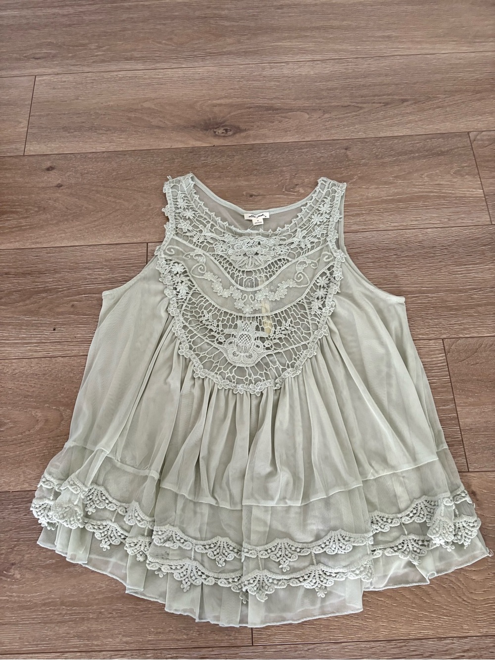 Ultra Pink Sage Green Lace-Trim Sleeveless Tunic - Picture 9 of 12